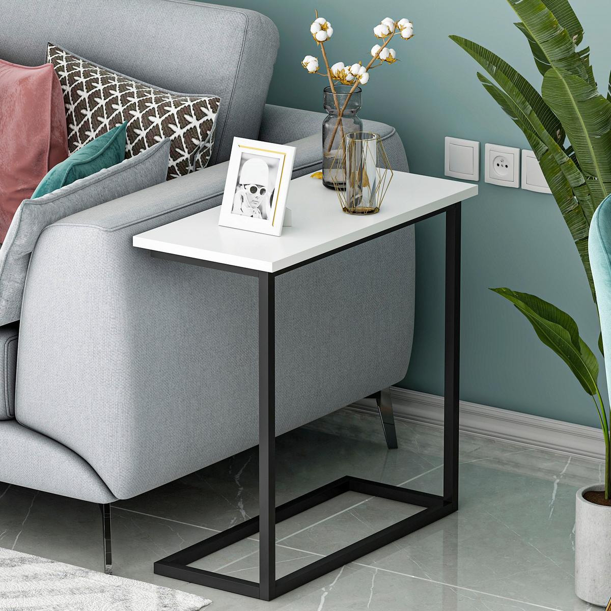 Beistelltisch Narin Weiß B: 64 cm - Schwarz/Weiß, Design, Holzwerkstoff/Metall (64/30/62cm) - Livetastic