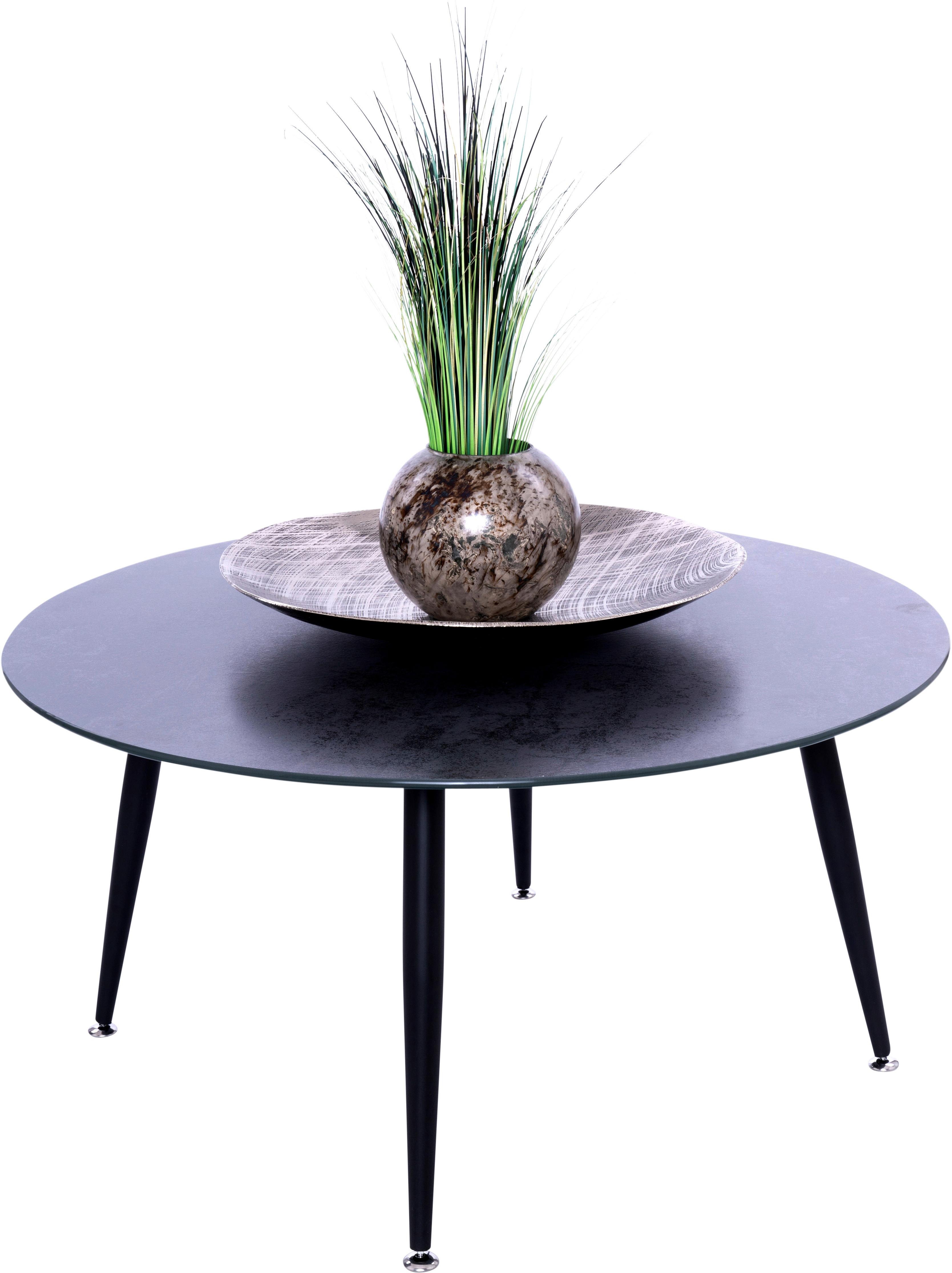 Couchtisch Rund mit Glasplatte In Zementoptik Anthrazit - Anthrazit/Schwarz, LIFESTYLE, Glas/Metall (80/42cm) - MID.YOU