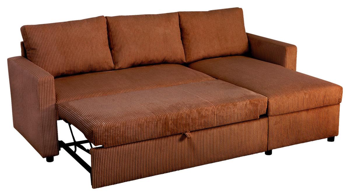 Ecksofa mit Schlaffunktion Paris Terracottacord 215x145cm - Terracotta, Basics, Holz/Holzwerkstoff (215/145cm)
