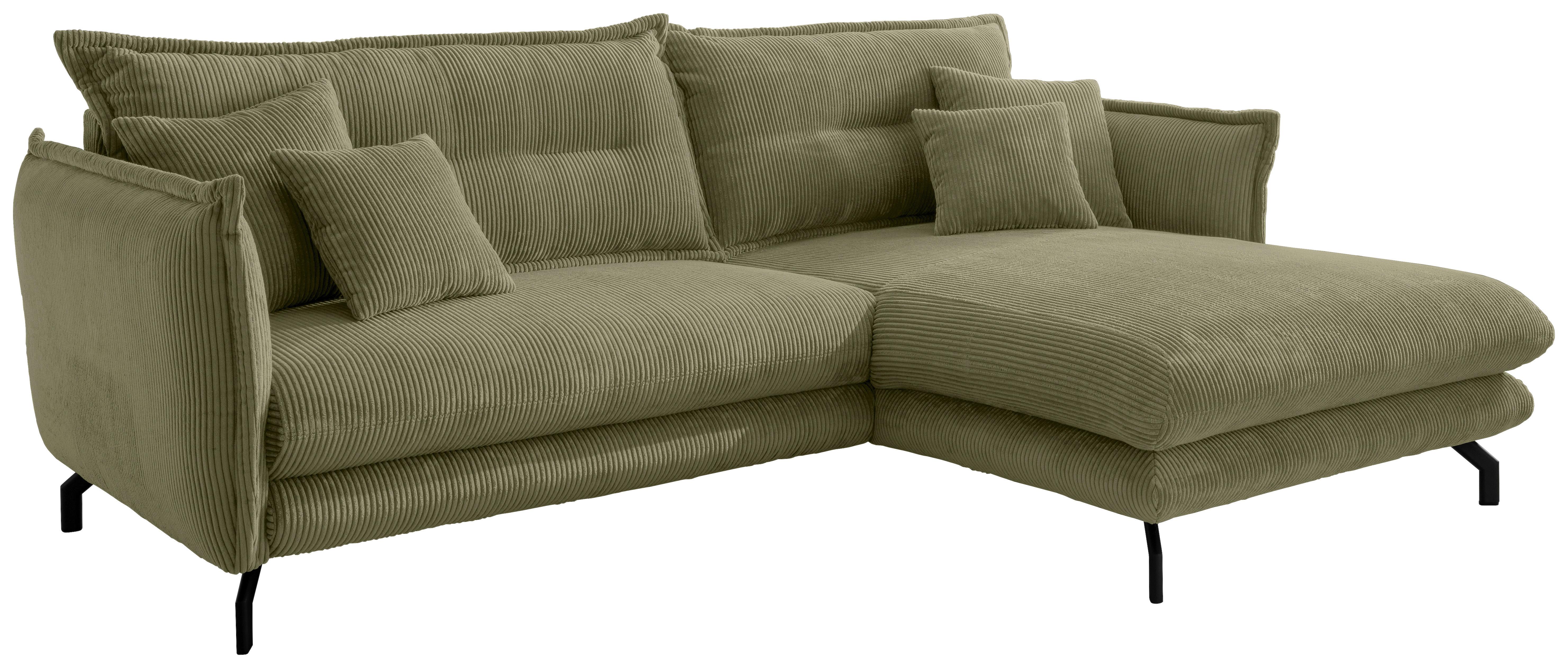 ECKSOFA Lava Olivgrün S: 255x180cm - Schwarz/Olivgrün, MODERN, Textil (255/180cm) - P & B