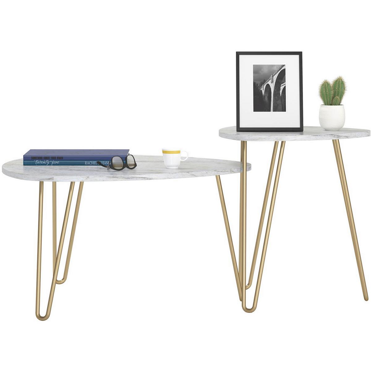 Beistelltisch Athena Weiß/goldfarben B: 82 Cm - Goldfarben/Weiß, Design, Holzwerkstoff/Kunststoff (82/82/57cm) - MID.YOU