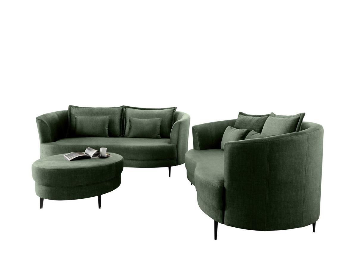 Hocker Pistaccio Dunkelgrün Velours, D: 80cm - Dunkelgrün/Schwarz, MODERN, Textil (80/43cm) - Livetastic