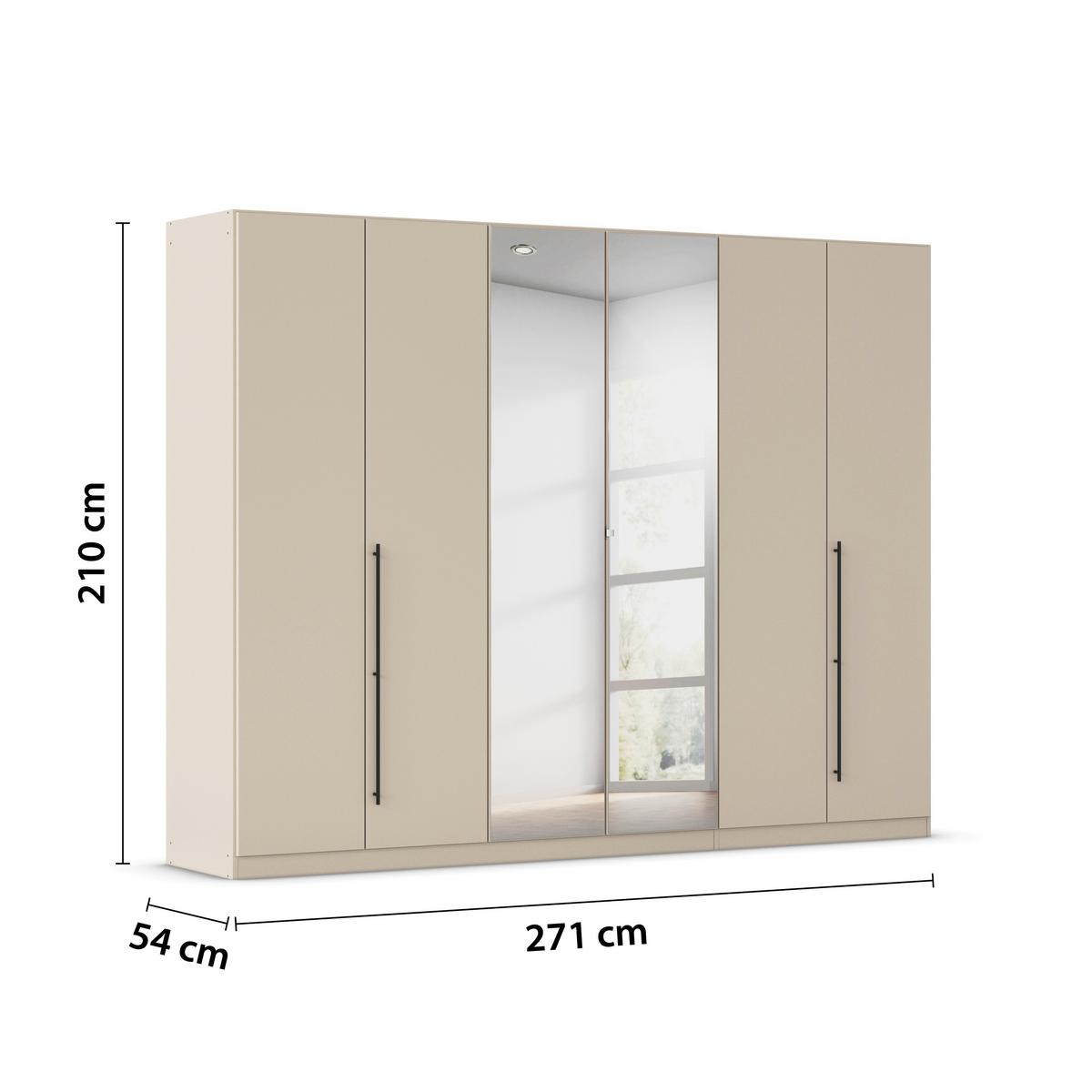Kleiderschrank Safari mit Spiegel B: 271 cm - Champagner, KONVENTIONELL, Holzwerkstoff (271/210/54cm)