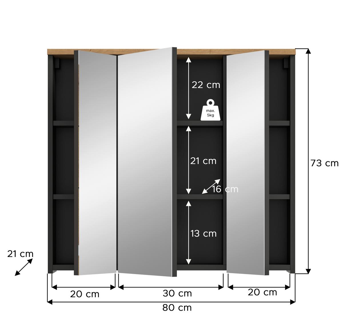 Spiegelschrank Canu Spiegelglas B: 80 cm - MODERN, Glas/Holzwerkstoff (80/73/21cm) - MID.YOU