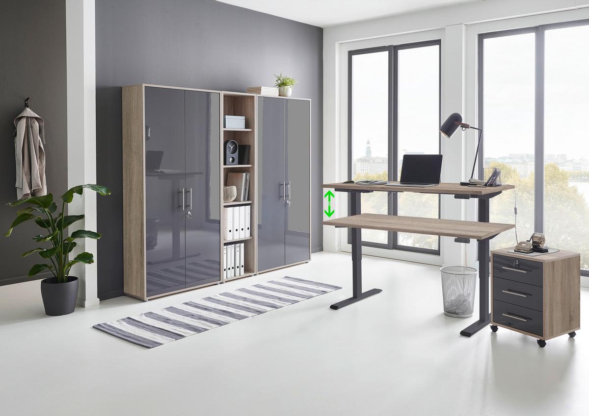 Büro Office Edition Anthr. Hg/sonoma Eiche Dekor - Anthrazit Hochglanz/Sonoma Eiche, MODERN, Holzwerkstoff/Metall - MID.YOU