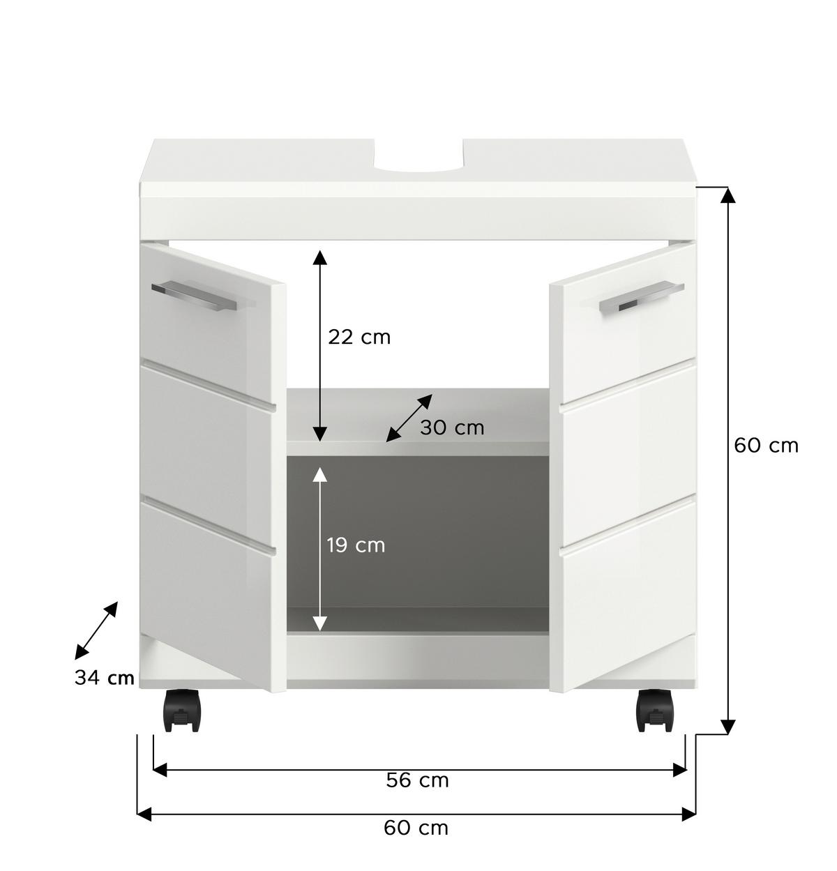 WASCHBECKENUNTERSCHRANK Scout Weiß/Weiß HG B: 60cm - Weiß Hochglanz/Schwarz, Trend, Holzwerkstoff (60/60/34cm) - MID.YOU