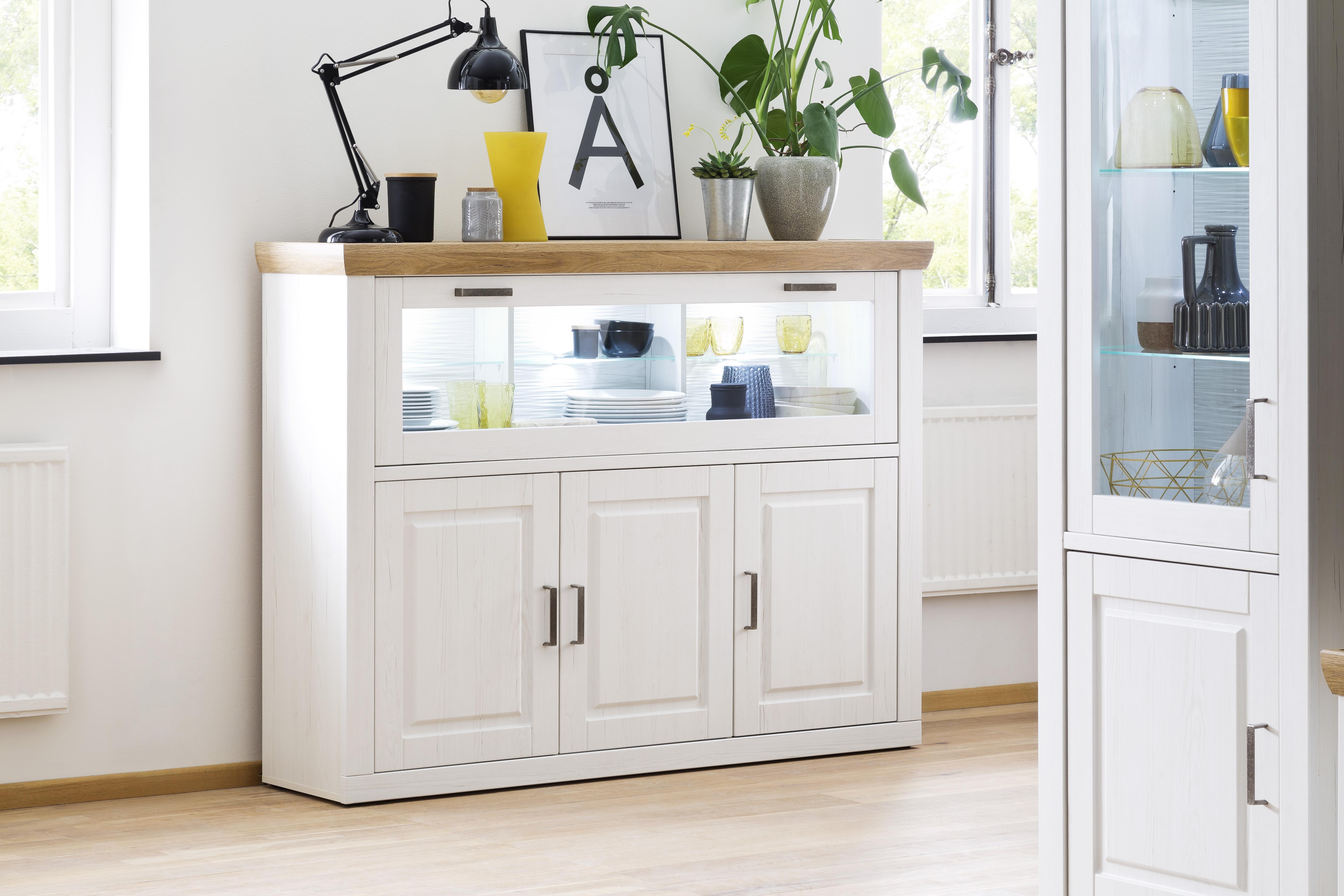 Highboard mit Drehtüren und Klappe