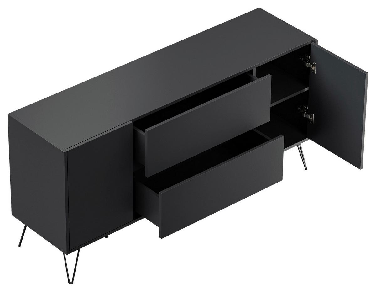 Sideboard Posseik Industrial Graphitfarben B: 155 cm - Schwarz/Graphitfarben, Design, Holzwerkstoff (155/75,8/42cm) - P & B
