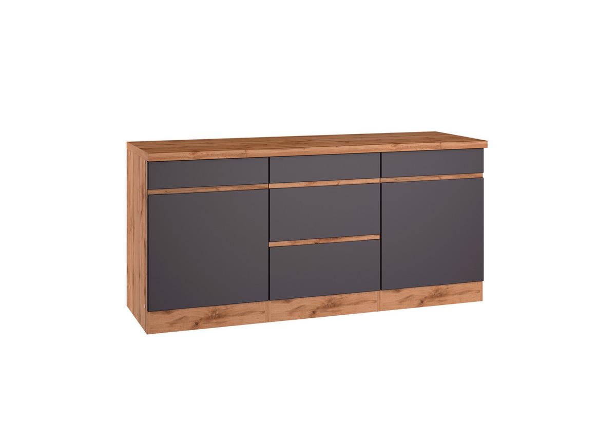Küchenunterschrank Turin 180 cm Grau/Wotaneiche - Eiche Wotan/Grau, Design, Holzwerkstoff (180/86/60cm) - Held
