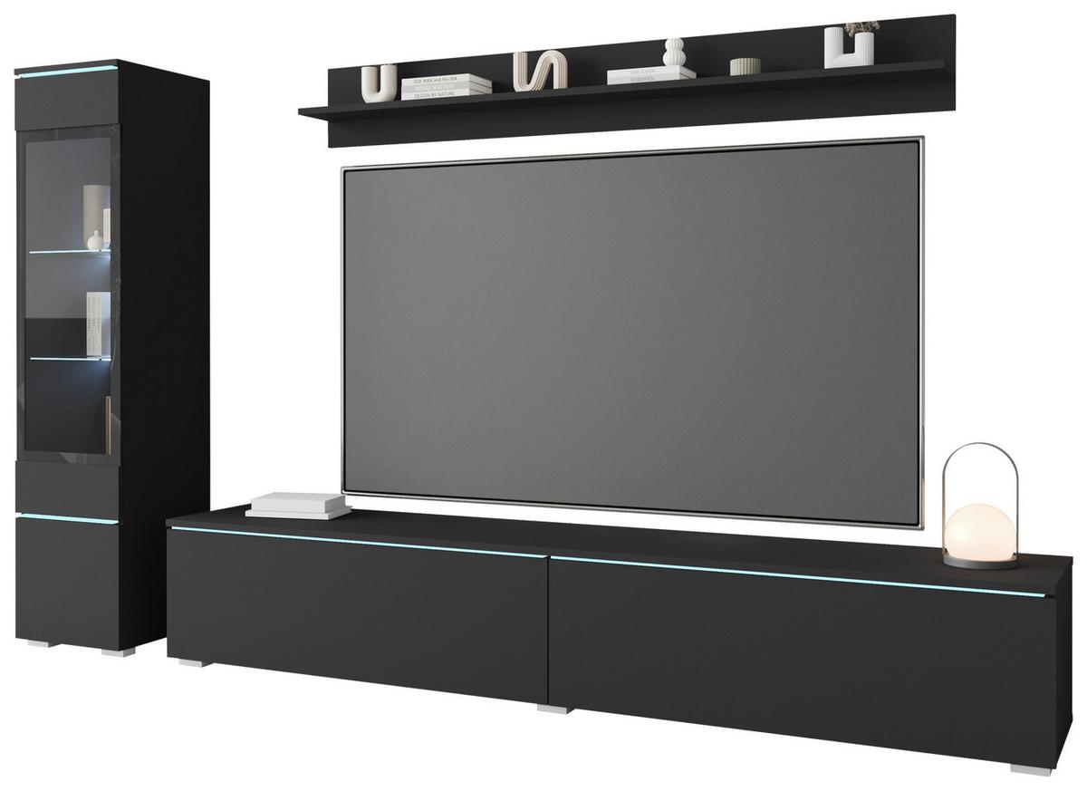 Obývací stěna VERA - šedá/černá, Basics, kompozitní dřevo/plast (210/130/33cm) - P & B