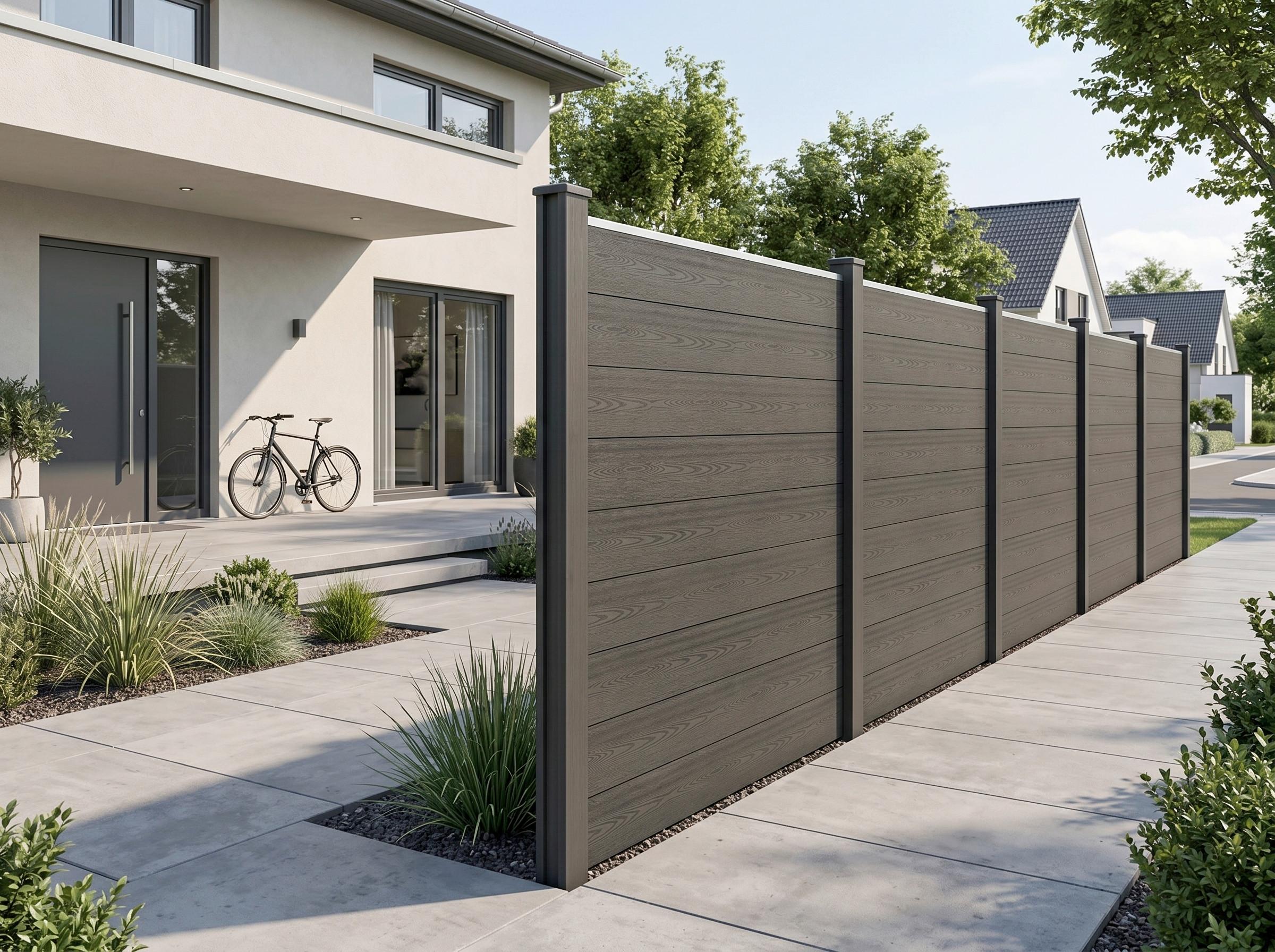 WPC Zaunpaket 5 Elemente, 6 Pfosten, einfaches Stecksystem - Anthrazit, KONVENTIONELL, Holzwerkstoff (910/185/10cm) - Prestige Home