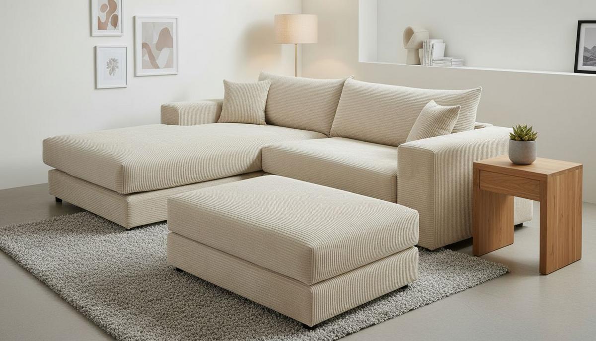 Ecksofa Funny S Links Creme mit Hocker B: 265 cm - Creme/Schwarz, Basics, Textil (180/265cm) - Livetastic