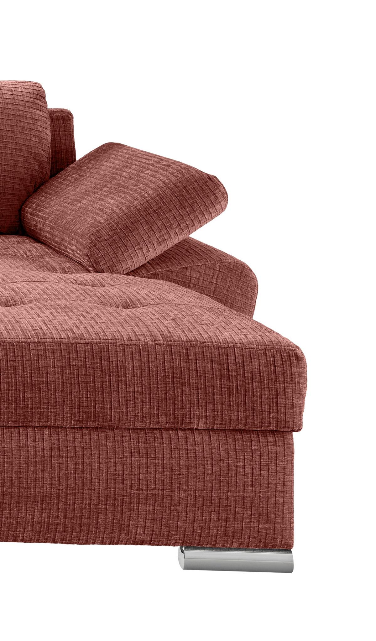 Wohnlandschaft Terana Koralle mit Schlaffunktion, Mikrofaser - Chromfarben/Koralle, KONVENTIONELL, Textil (219/305/157cm) - Livetastic