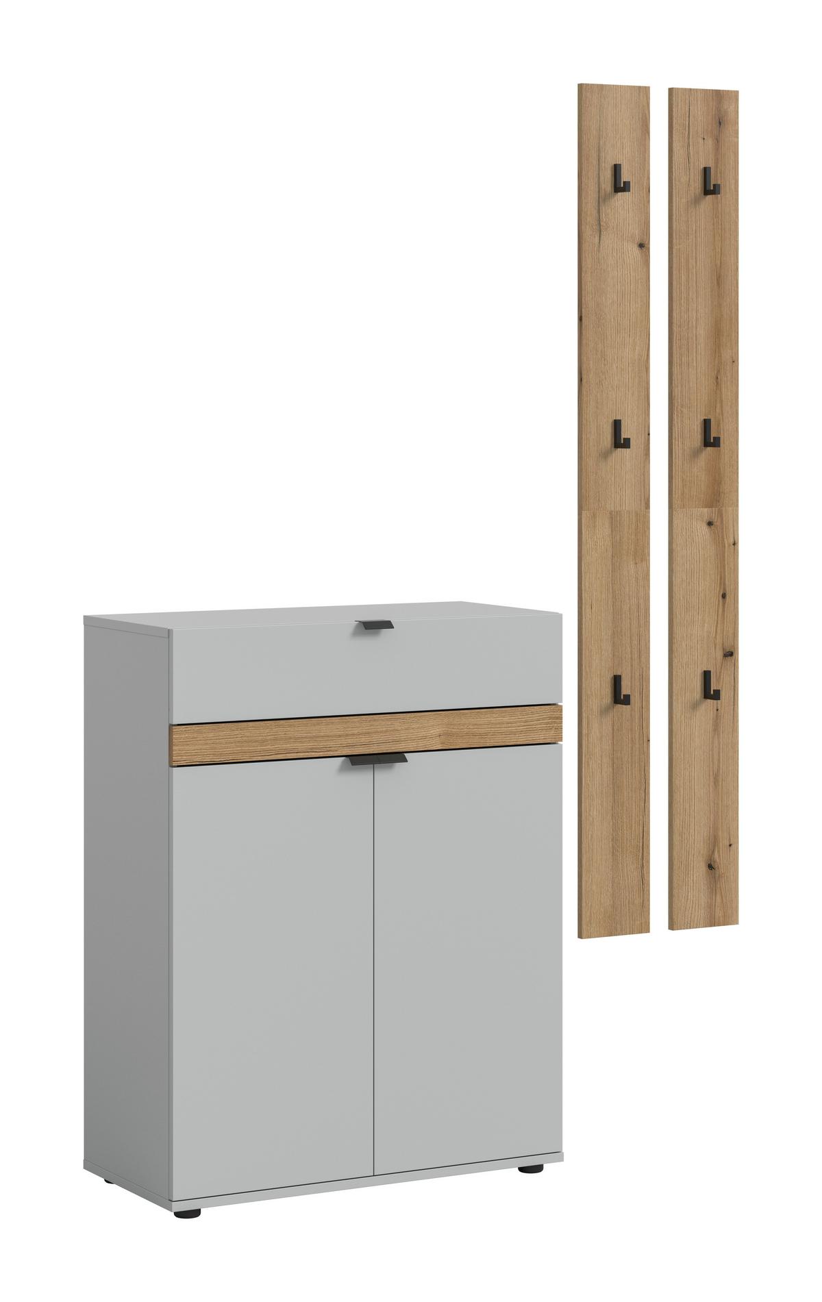 Garderobe Naro Weiß /Eiche dunkel Dekor B: 150cm - Eiche dunkel/Grau, Design, Holzwerkstoff (150/194/37cm) - Livetastic