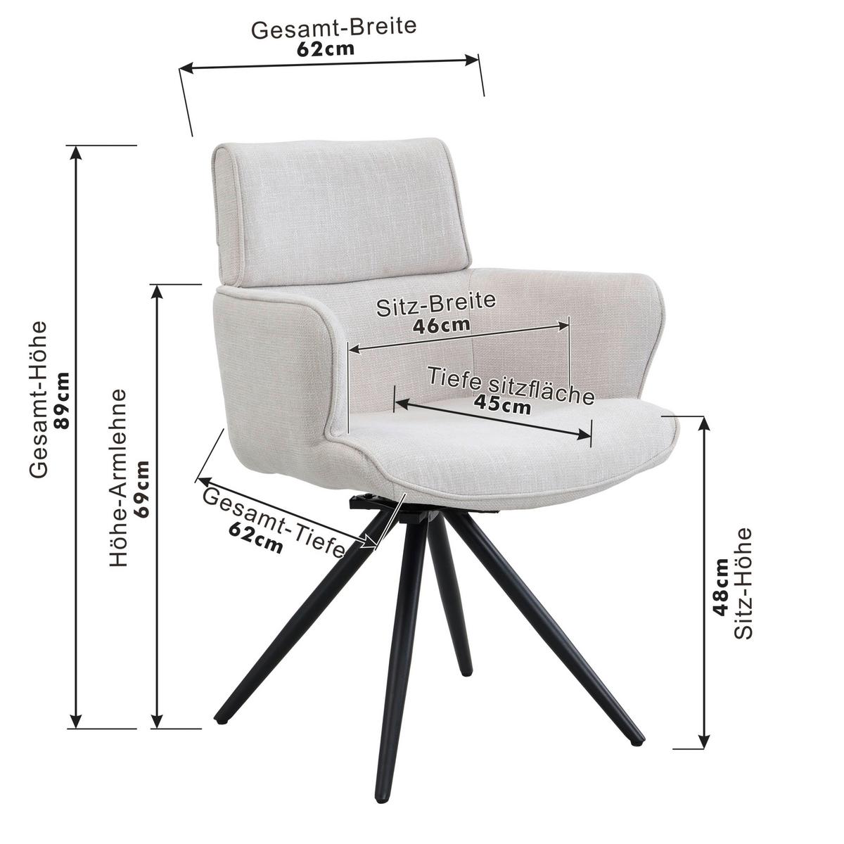 Armlehnstuhl Elis Webstoff Beige, B: 62 Cm - Beige/Schwarz, KONVENTIONELL, Textil/Metall (62/89/62cm) - Livetastic