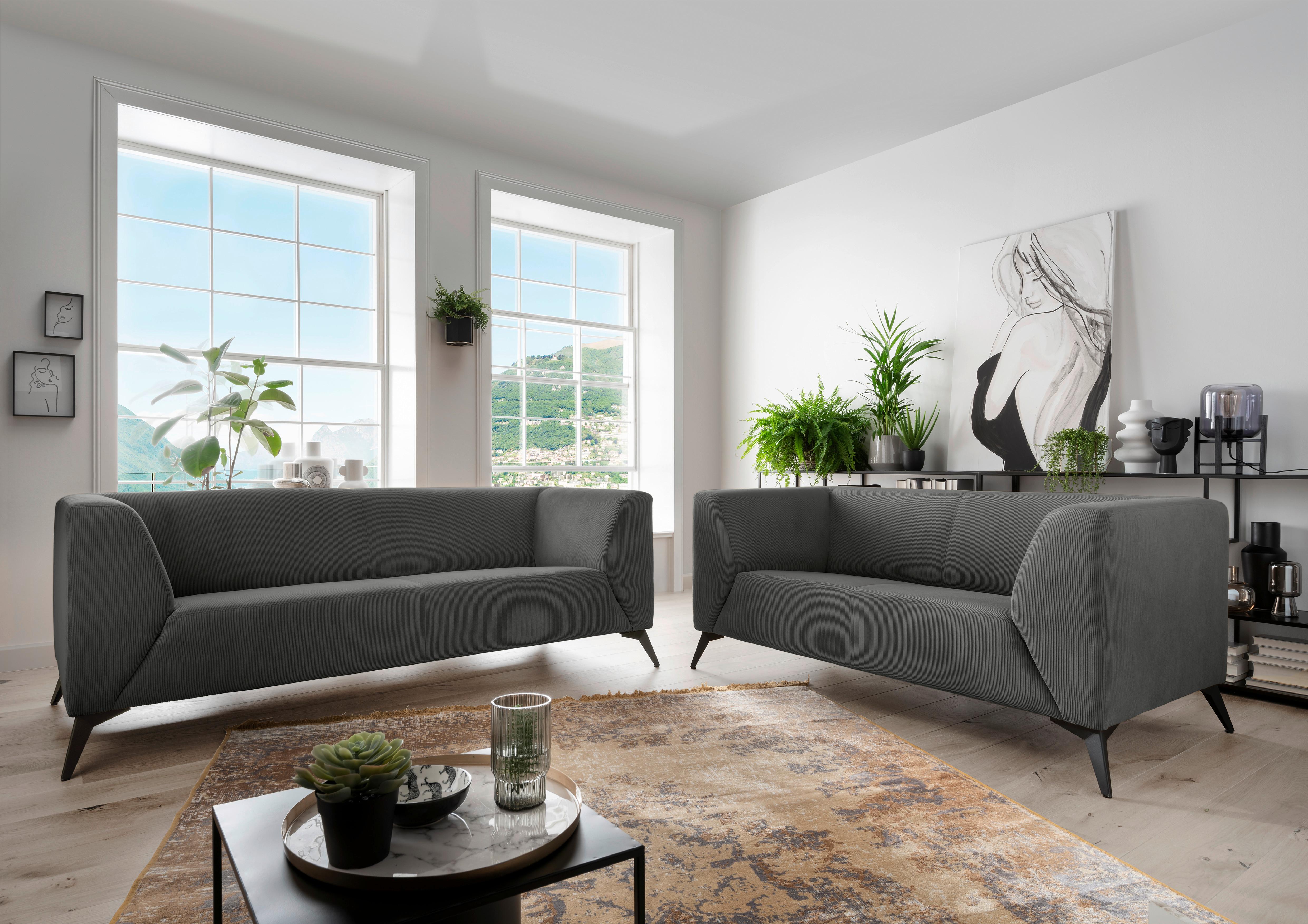 2-Sitzer-Sofa Tubione mit Armlehnen Grau - Schwarz/Grau, MODERN, Holz/Textil (160/71/87cm) - Livetastic