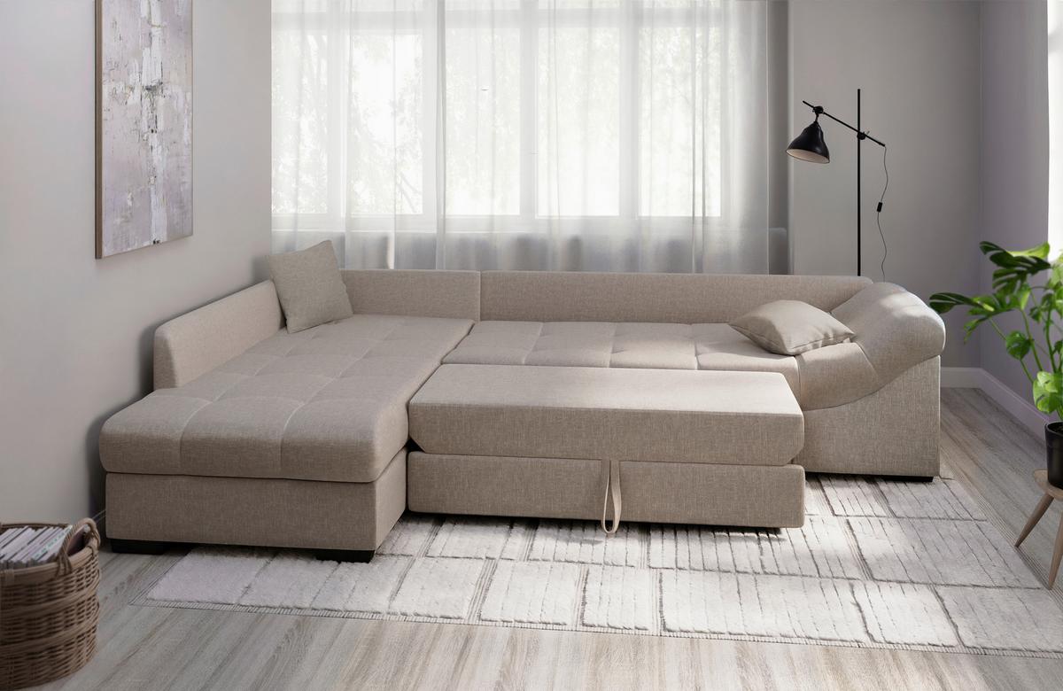 Eckschlafsofa Alvito Taupe S: 202x298 Cm - Taupe/Schwarz, MODERN, Textil (202/298cm) - MID.YOU