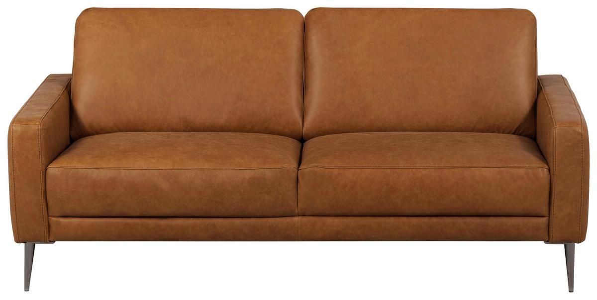2-Sitzer-Sofa Spring, Cognac 157 cm - Cognac/Schwarzchrom, Design, Leder (157/85/92cm) - Livetastic