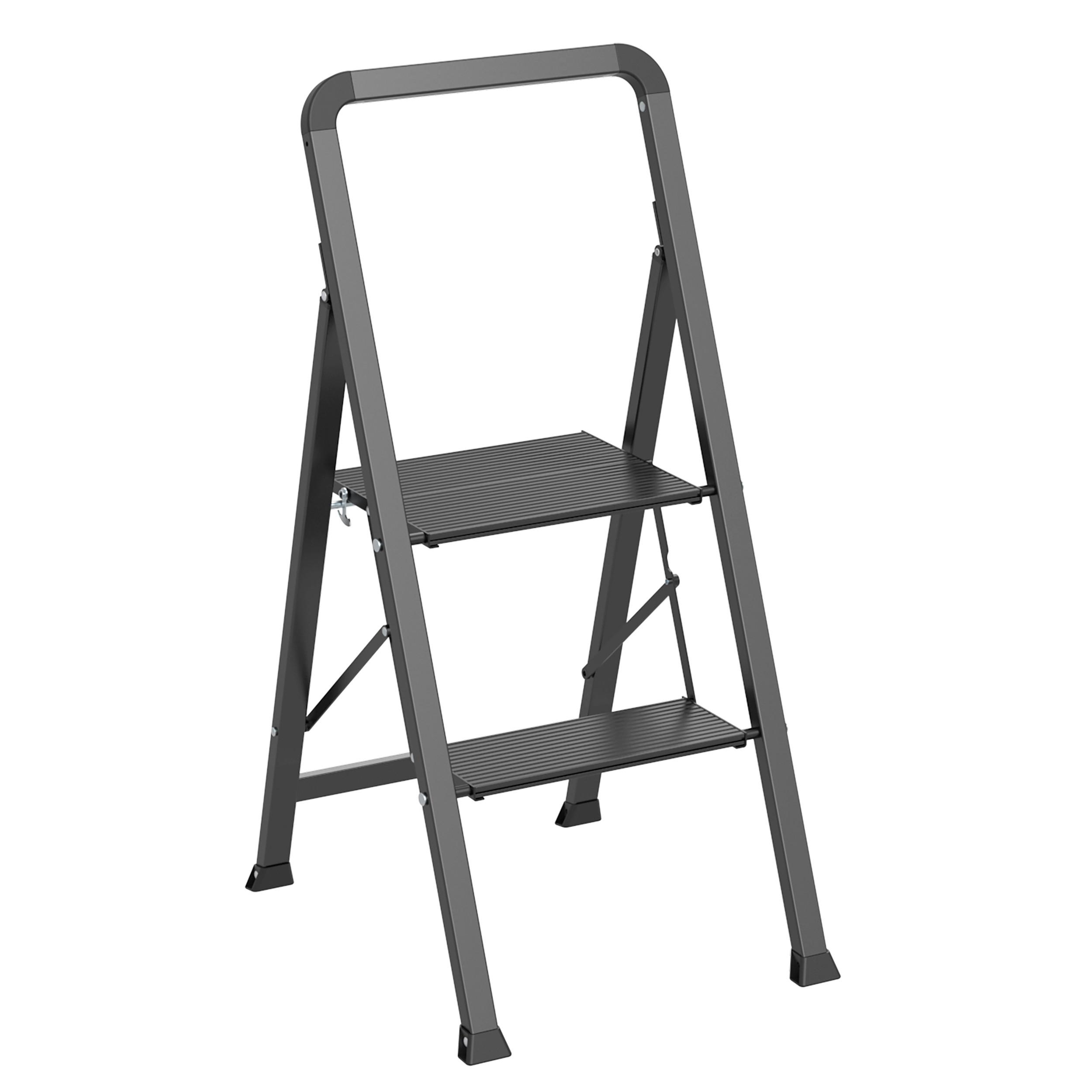 Klapptrittleiter Metallschwarz - Schwarz, Basics, Metall (47.5/85/42.5cm) - Spirella