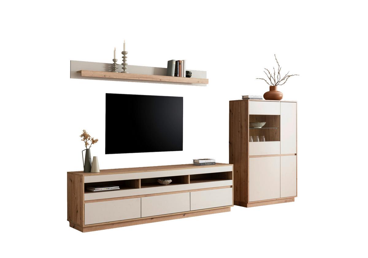 Wohnwand Sonora Eiche Artisan B: 292cm - Kaschmir/Eiche Artisan, Design, Glas/Holzwerkstoff (292/205/40cm) - MID.YOU