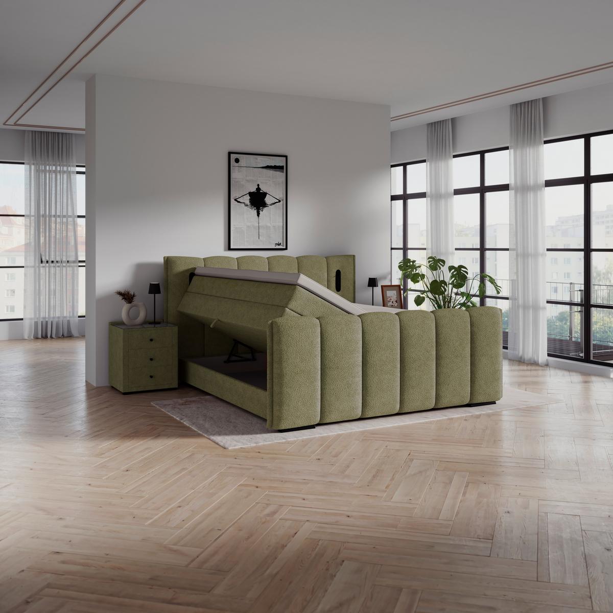 Boxspringbett Elysia inkl. Bettkasten 200x200 - Schwarz/Grün, Trend, Holz/Holzwerkstoff (200cm) - Luca Bessoni