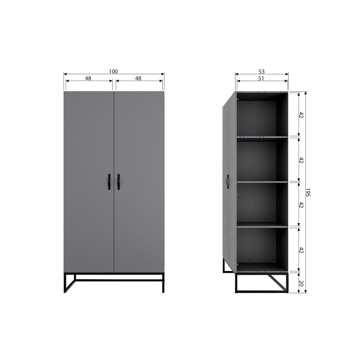Drehtürenschrank Morris, Grau/schwarz B: 100 Cm - Grau, Design, Holz (100/195/53cm) - Livetastic