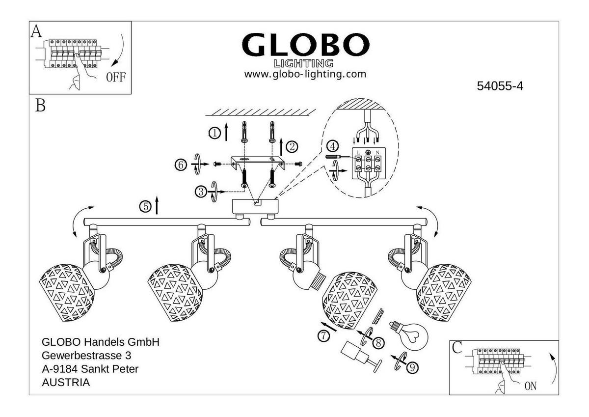 Strahler Sarra 4-flammig Verstellbar L: 60 Cm - Goldfarben/Schwarz, Basics, Metall (60/10/17,5cm) - Globo