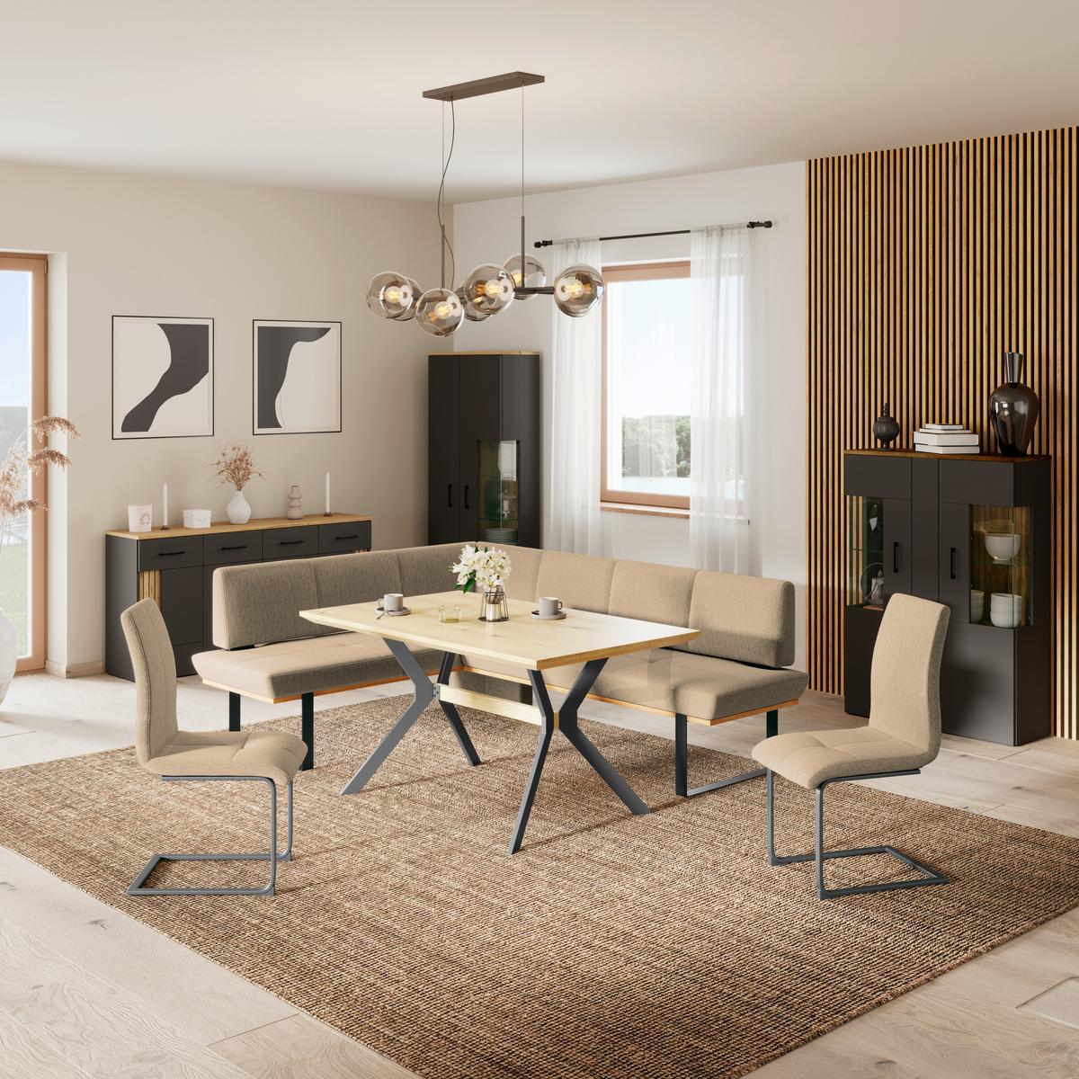 Eckban Tristan Webstoff ,S:195x245cm - Beige/Schwarz, MODERN, Holz/Textil (195/245cm) - James Wood