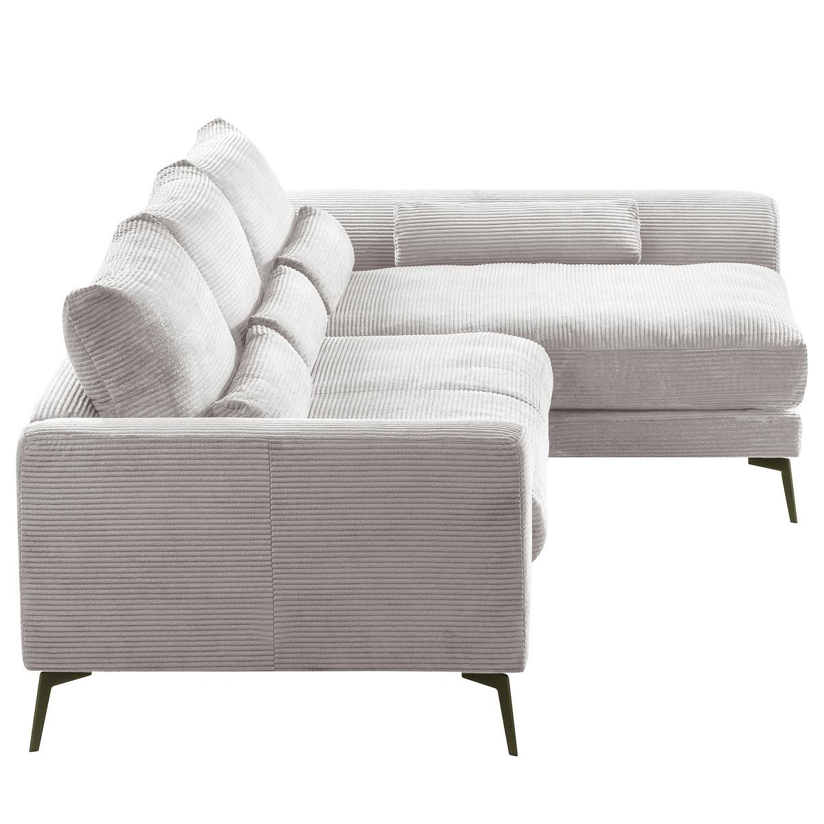Ecksofa Berlin Hellgrau Cord 313x172 cm - Hellgrau/Schwarz, Design, Textil (313/172cm) - P & B