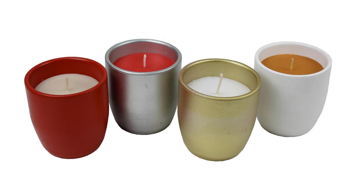 Gyertya Üvegben Irma - piros/aranyszínű, Basics, textil/természetes anyagok (11.5/9.8cm) - Luca Bessoni