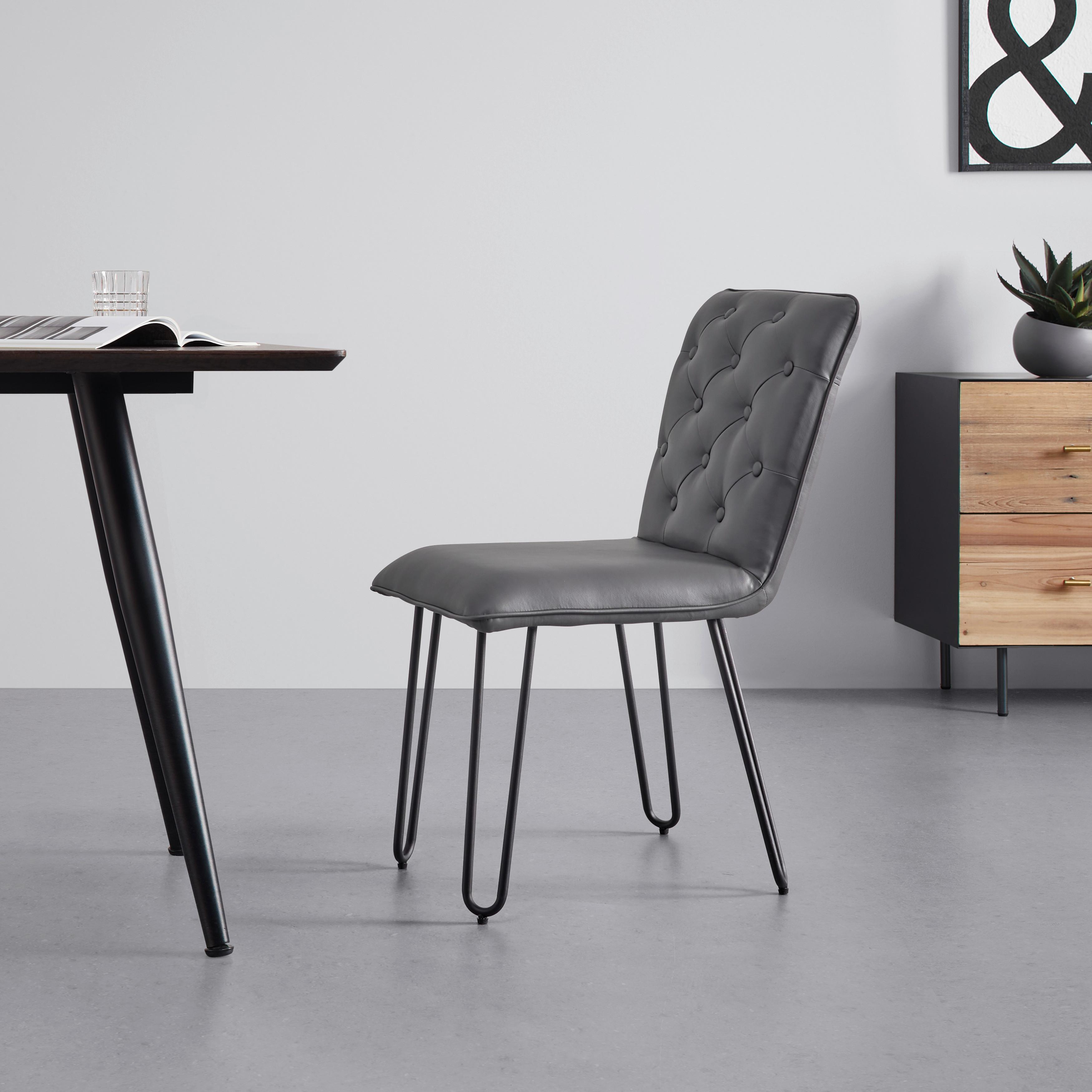 Stolička Ivie - sivá koženka - čierna/sivá, Modern, kov/drevo (43/86/62cm) - Bessagi Home
