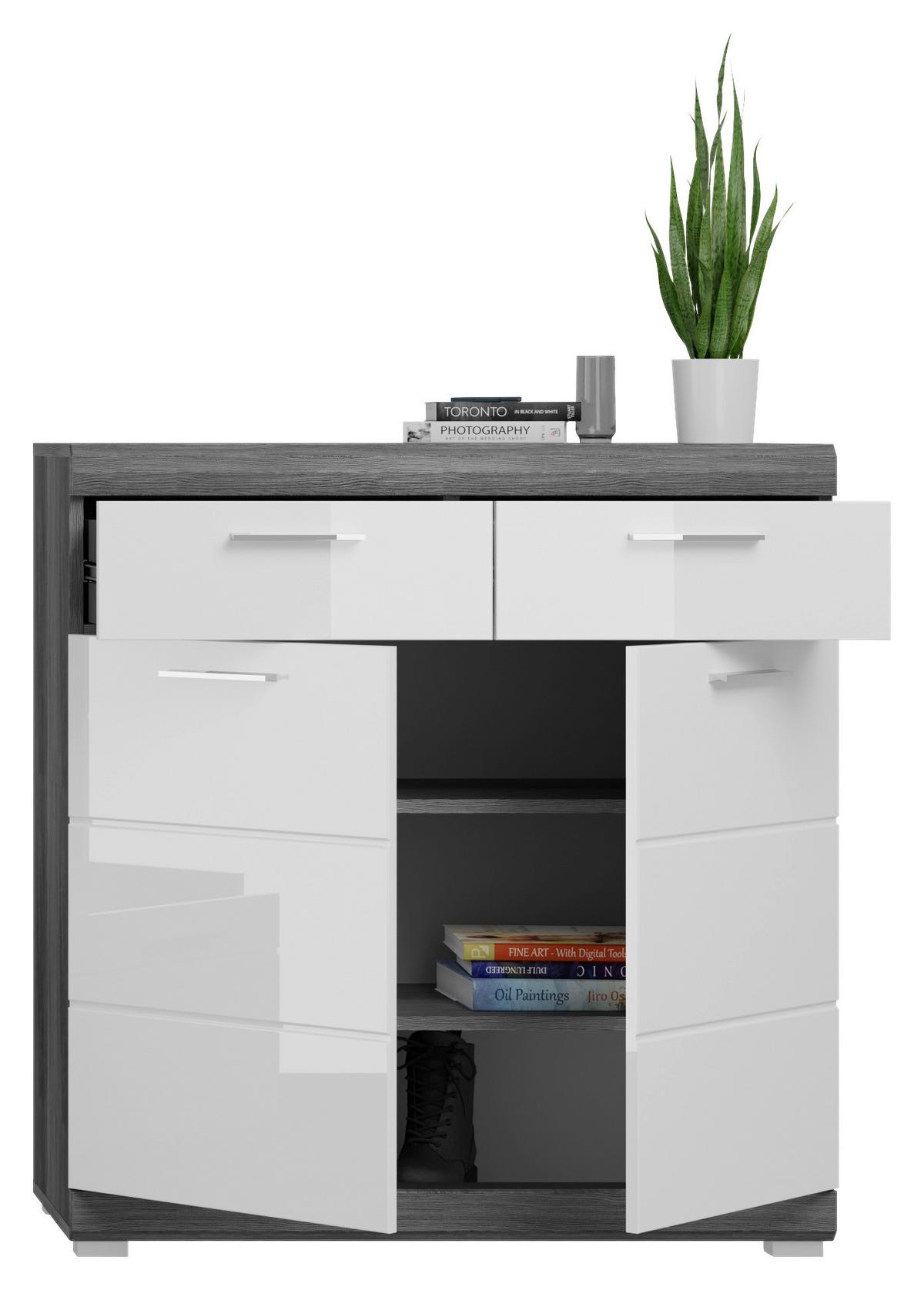 Garderobe Scout Weiß/Rauchsilber B: 195 cm - Dunkelgrau/Silberfarben, Design, Glas/Holzwerkstoff (195/197/40cm) - MID.YOU