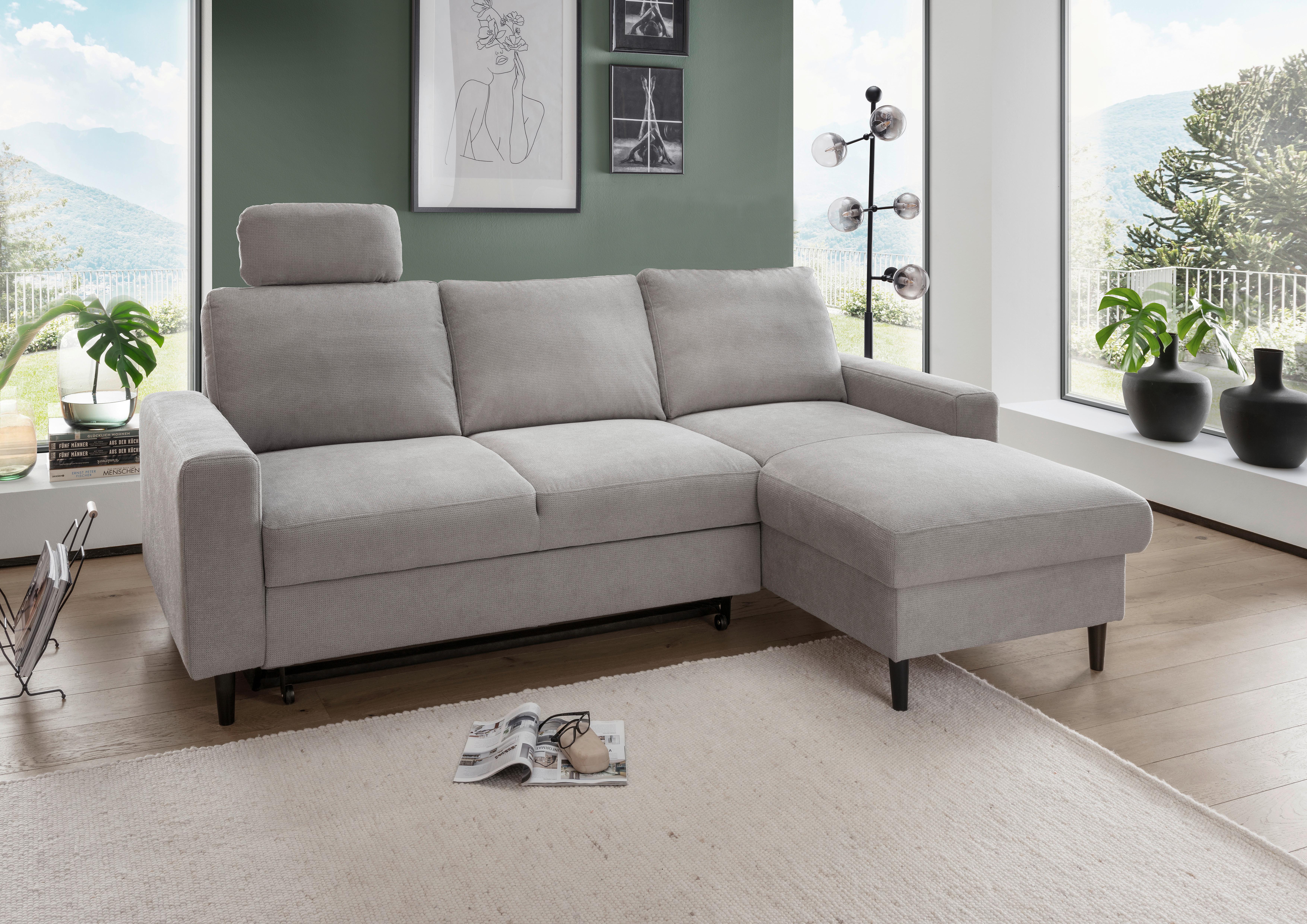 Eckschlafsofa Passione Grau S: 234x147 cm - Schwarz/Grau, MODERN, Textil (234/147cm) - Livetastic