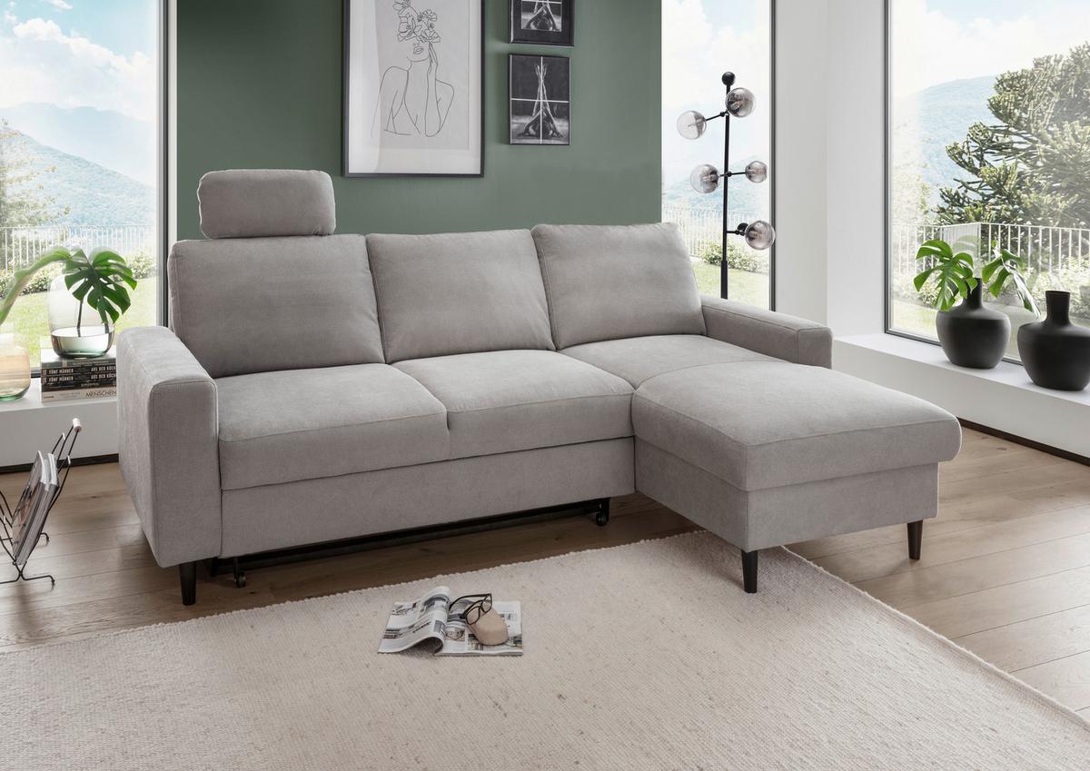 Eckschlafsofa Passione Grau S: 234x147 cm - Schwarz/Grau, MODERN, Textil (234/147cm) - Livetastic