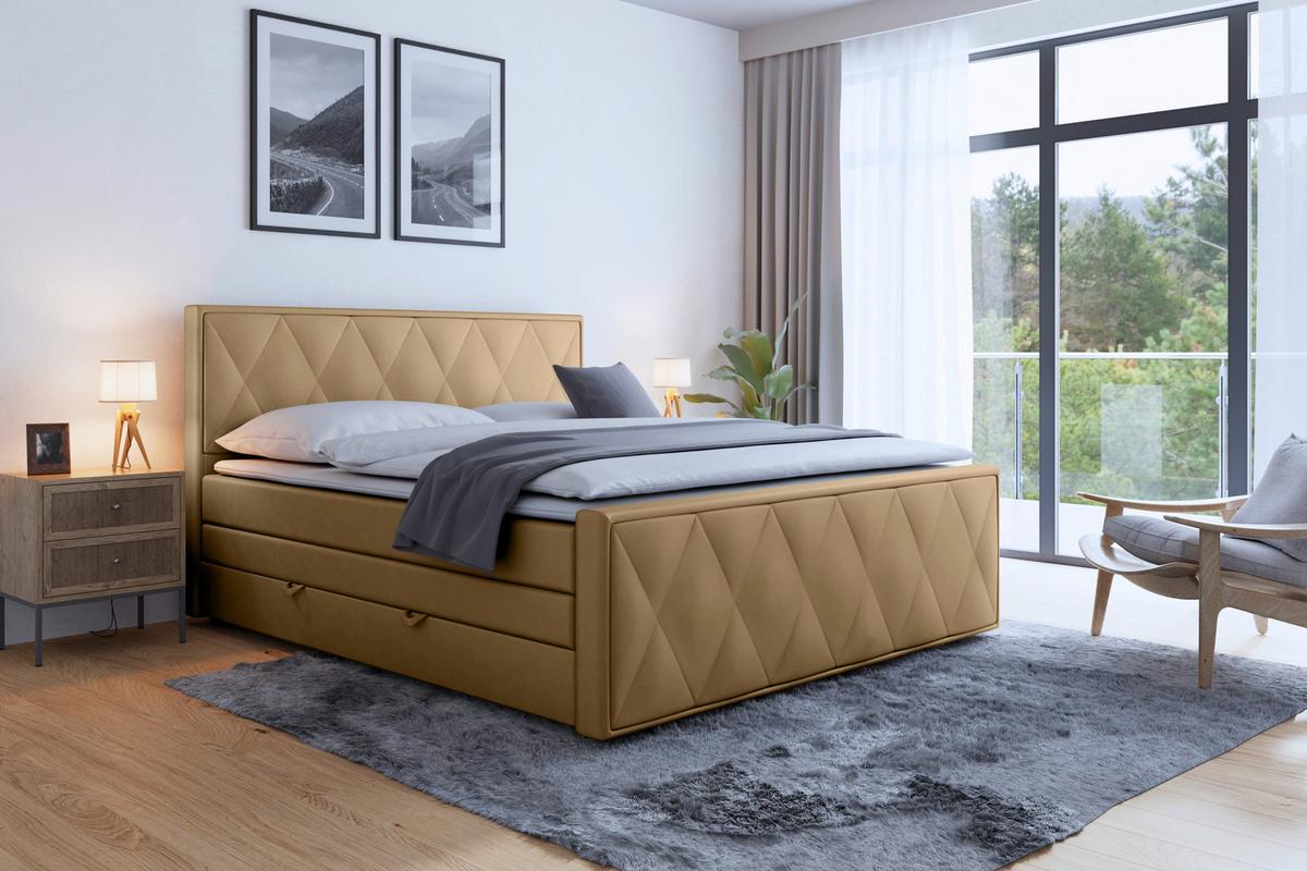 Boxspringbett mit Bettkasten Porto 180x200 cm Beige - Beige/Schwarz, MODERN, Holz/Kunststoff (180/200cm) - MID.YOU