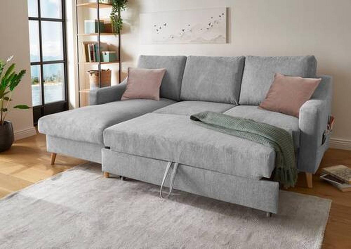 Ecksofa Valentina Grau S: 150/228 Cm - Dunkelrosa/Naturfarben, Design, Textil (150/228cm) - MID.YOU