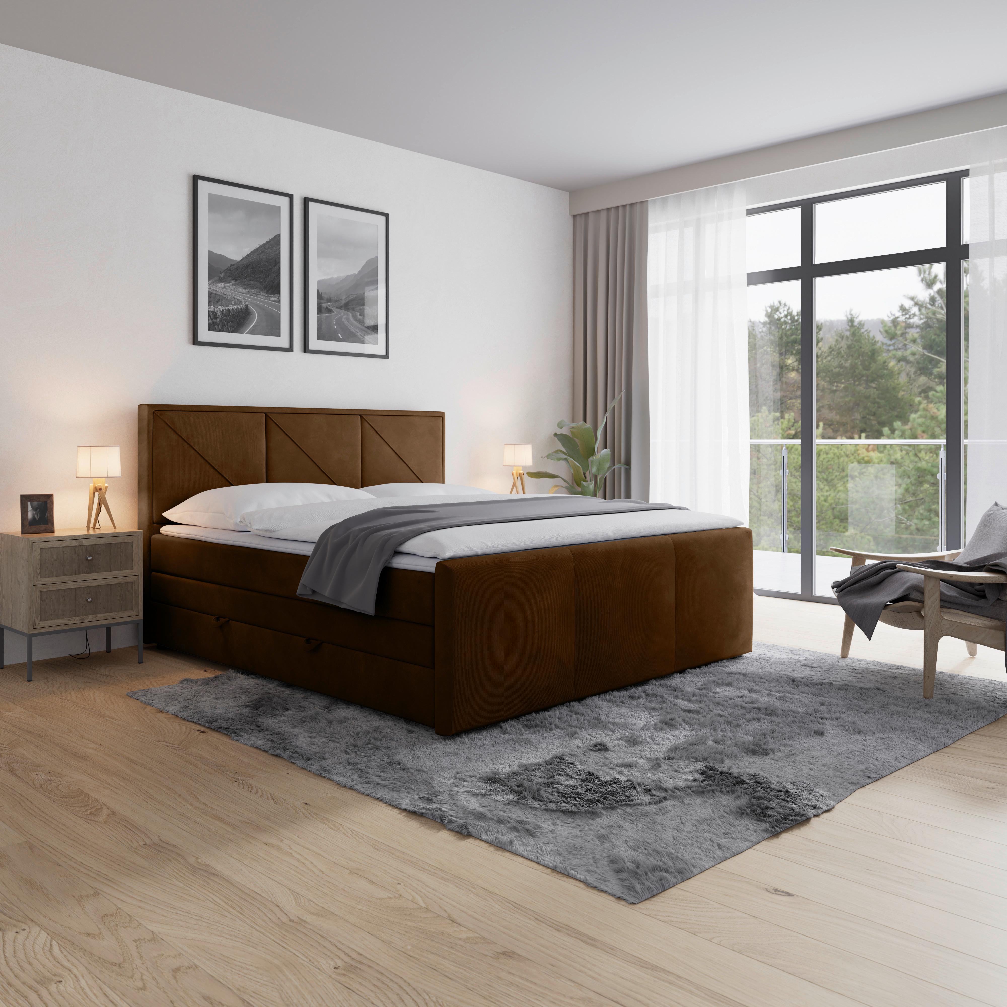 Boxspringbett mit Bettkasten Bologna 180x200 cm Braun - Schwarz/Braun, MODERN, Karton/Holzwerkstoff (180/200cm) - MID.YOU