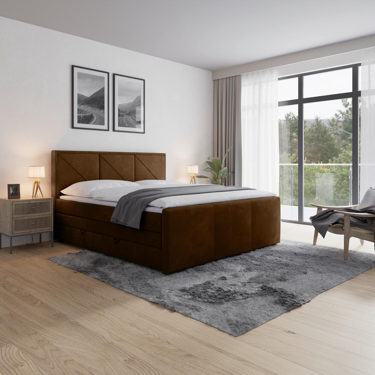 Boxspringbett mit Bettkasten Bologna 180x200 cm Braun - Schwarz/Braun, MODERN, Karton/Holzwerkstoff (180/200cm) - MID.YOU