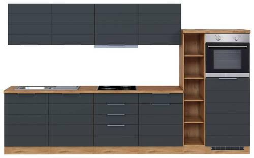 Küchenzeile Florenz mit Geräten 330 cm Grau/Eichefarben - Eiche Wotan/Grau, Design, Holzwerkstoff (330cm) - Held