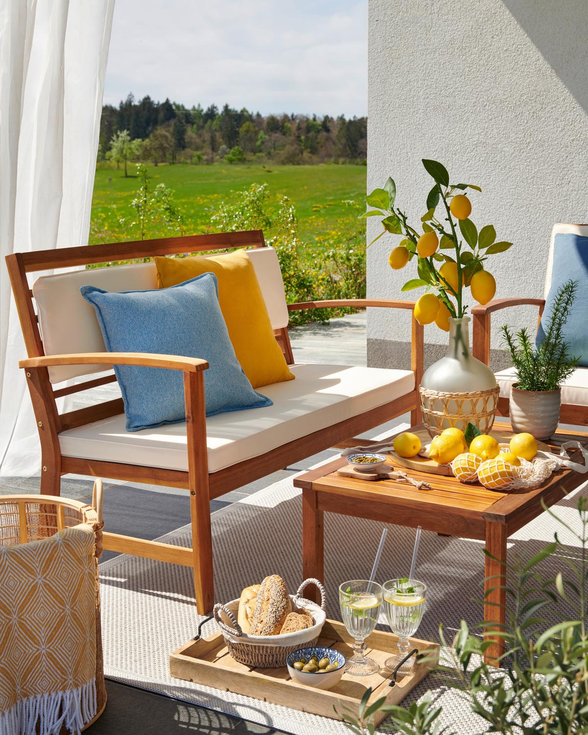 TERASOVÁ SEDACÍ SOUPRAVA ZYPERN - krémová/barvy akácie, Natur, dřevo (120/80/60cm) - Mömax