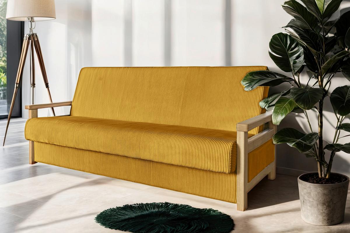 Schlafsofa Malaga Senfgelb B: 220cm - Senfgelb/Naturfarben, Design, Holz/Textil (220/90/90cm) - P & B