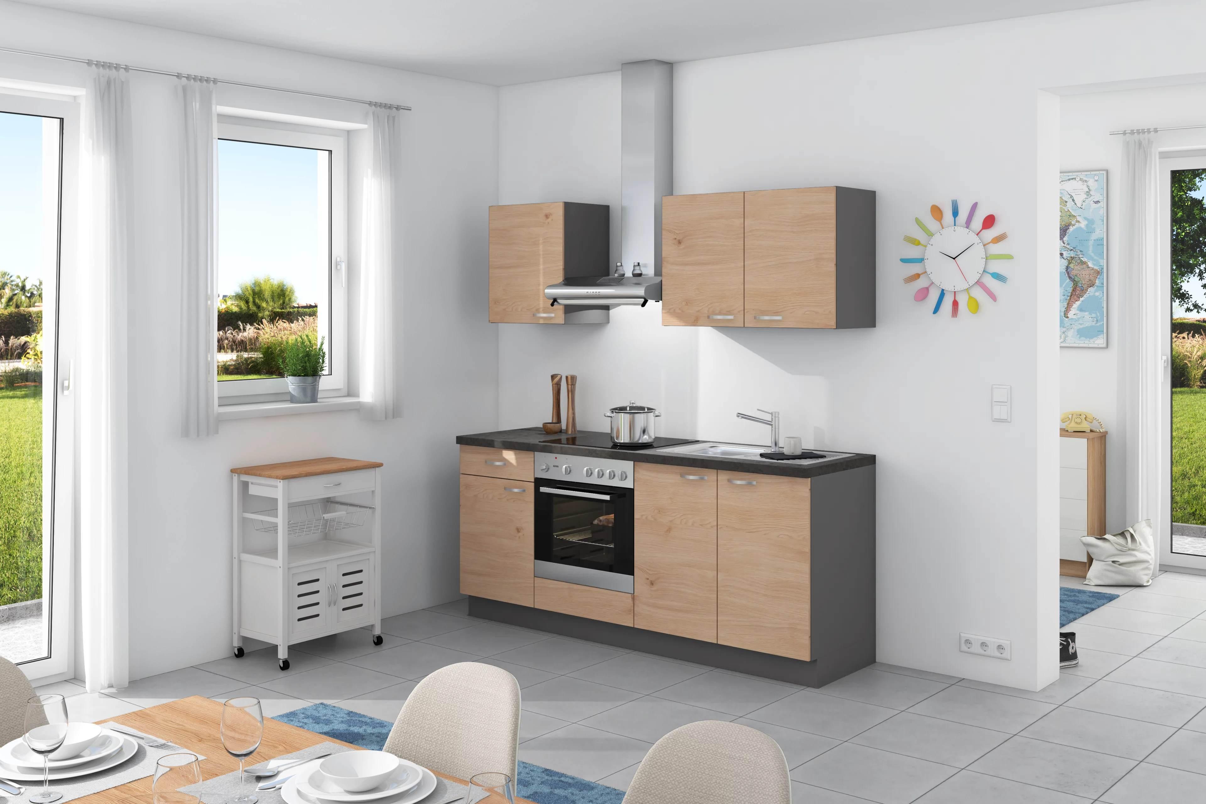 Küchenzeile Plan ohne Geräte ohne Geräte B: 200 cm - Wildeiche/Anthrazit, Design, Holzwerkstoff (200cm) - Express