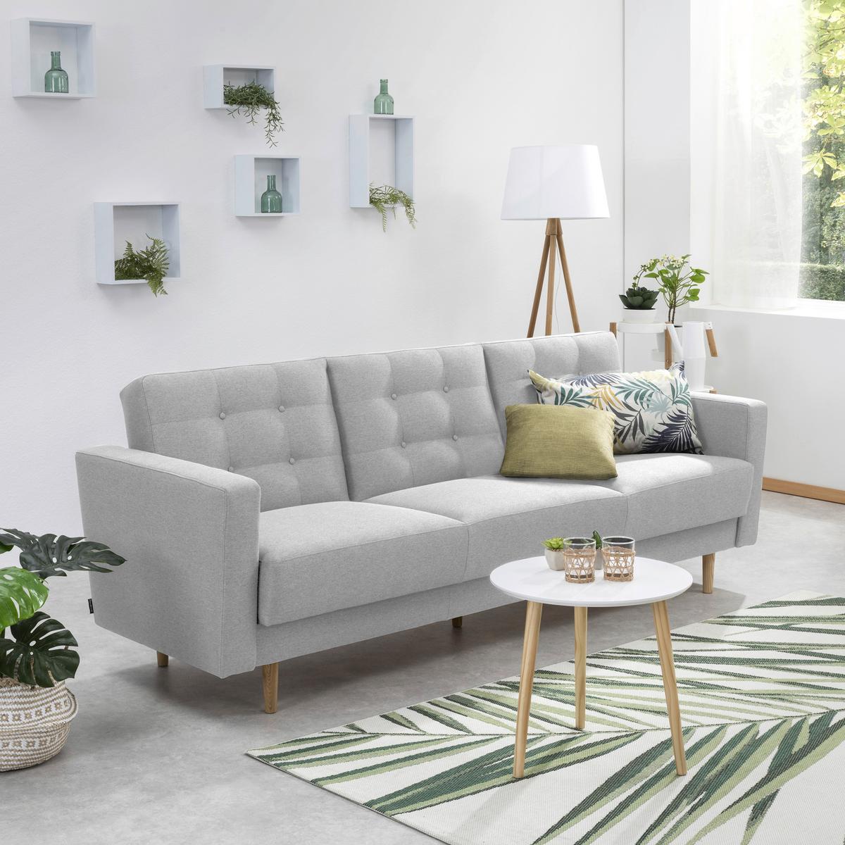 3-Sitzer-Sofa + Schlaffunktion Jasmin mit Armlehnen Hellgrau - Eschefarben/Hellgrau, MODERN, Textil (224/81/83cm) - Max Winzer