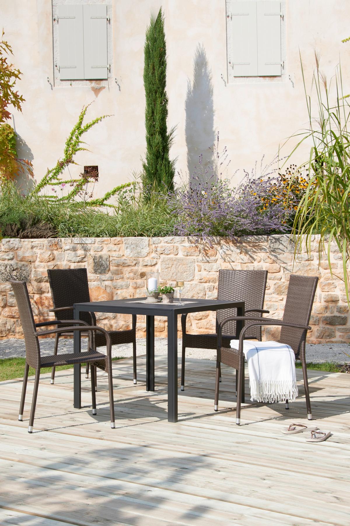 Gartentisch Milano Metall/ Kunststoff L: 90 cm - Dunkelgrau/Schwarz, MODERN, Kunststoff/Metall (90/74/90cm) - Beldano