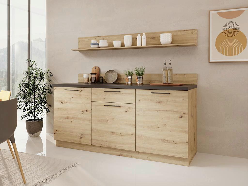 Kuchynský blok bez spotrebičov APIA, šírka 180 cm - čierna/dub artisan, kompozitné drevo/plast (180/100/60cm)