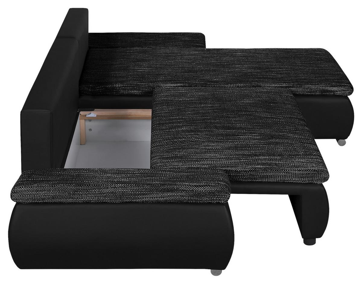 Ecksofa Acra Schwarz S: 266x175 Cm - Chromfarben/Schwarz, Design, Textil (266/175cm) - Livetastic