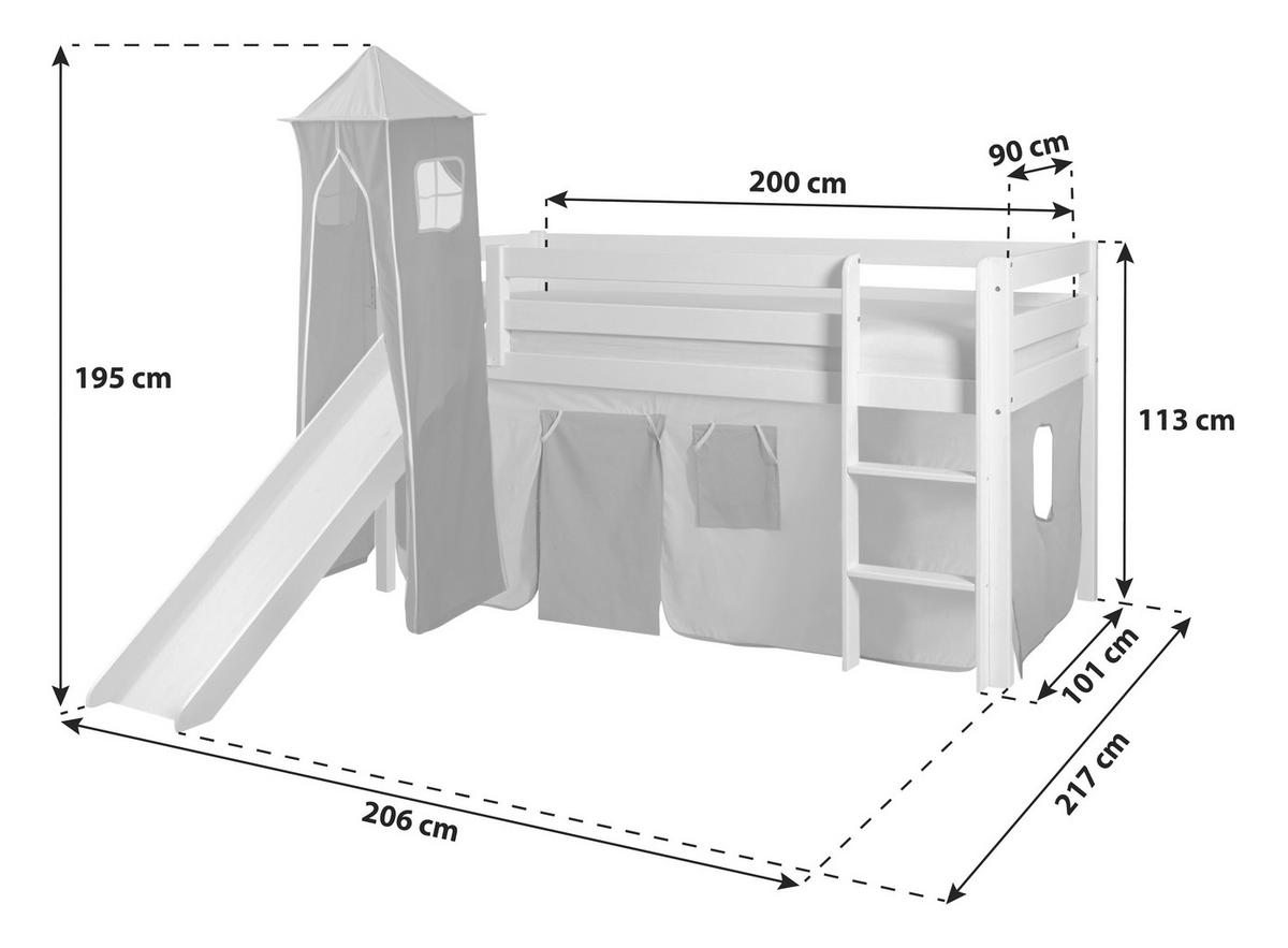 Spielbett Kasper Blau Kiefer Massiv 90 Cm Turm Rutsche - Dunkelblau/Kieferfarben, Natur, Holz (90/200cm) - MID.YOU