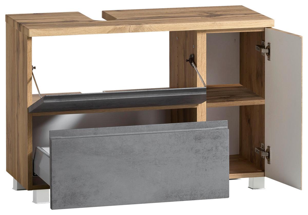 Waschbeckenunterschrank Varese B: 85 cm Hellgrau/Eiche Wotan - Eiche Wotan/Hellgrau, MODERN, Holzwerkstoff (85/56/35cm) - Held