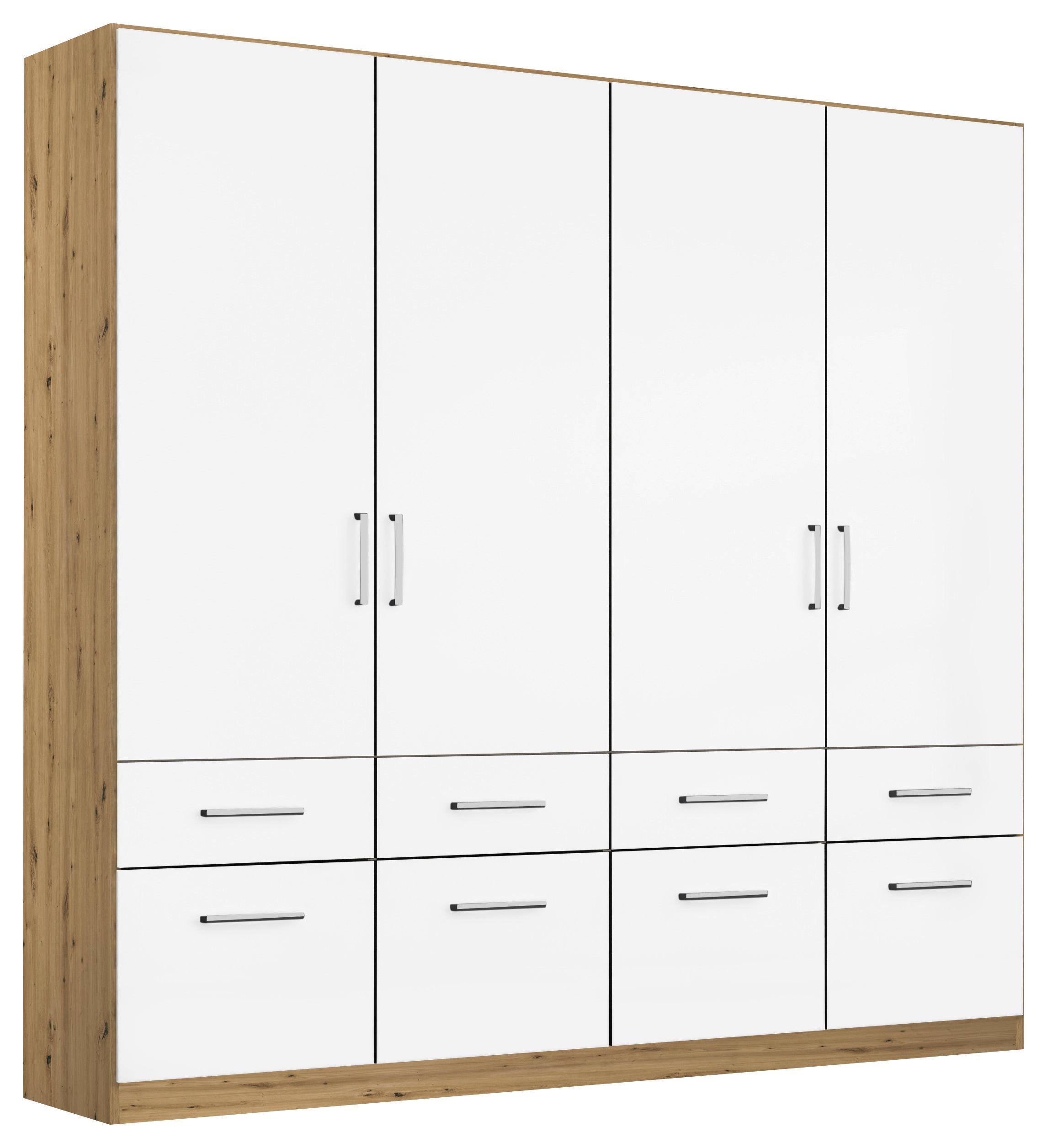 Drehtürenschrank Berlin Weiß/Eiche Artisan B: 181 cm - Weiß Hochglanz/Eiche Artisan, MODERN, Holzwerkstoff (181/210/54cm) - Rauch Möbel