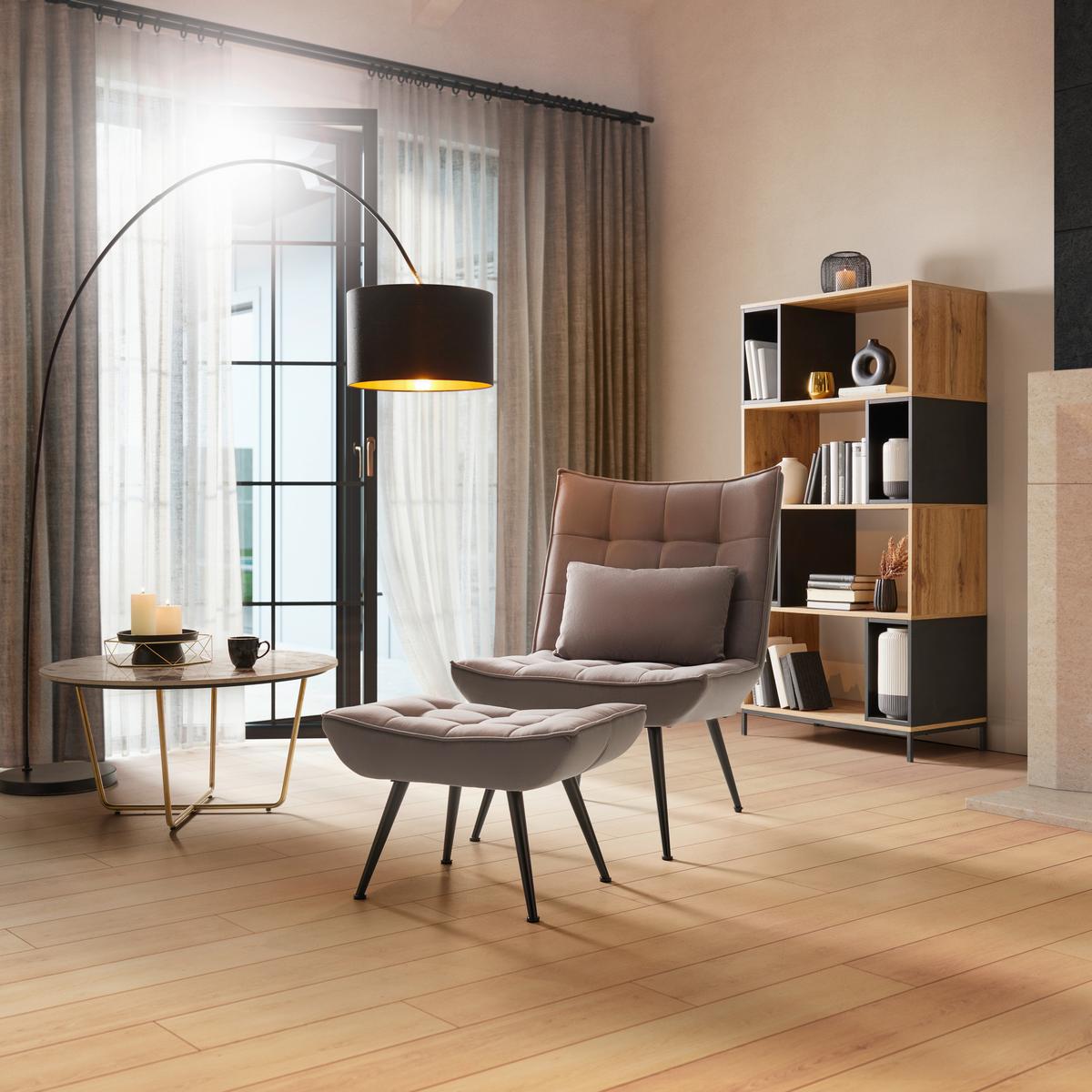 Regál MEGY - čierna/farba duba, Modern, kov (80/158/40cm) - Bessagi Home